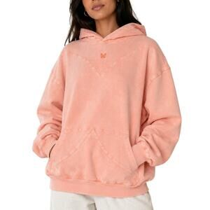 Voight By Valentina Peach Butterfly Oversized Hoodie Soft Girl Y2K NWT Small